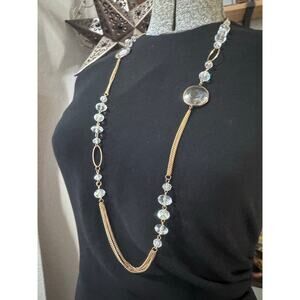 Long Gold Chain & Crystal Statement Necklace